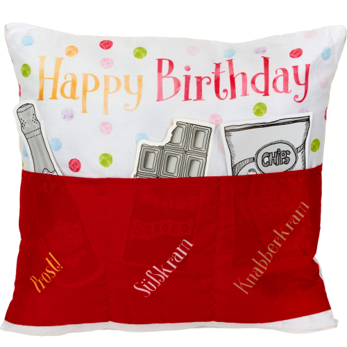 Geschenkekissen - Happy Birthday rot